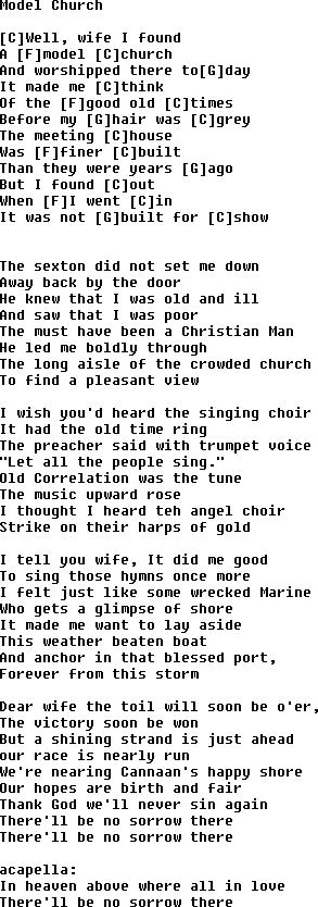 Bluegrass songs with chords - Model Church